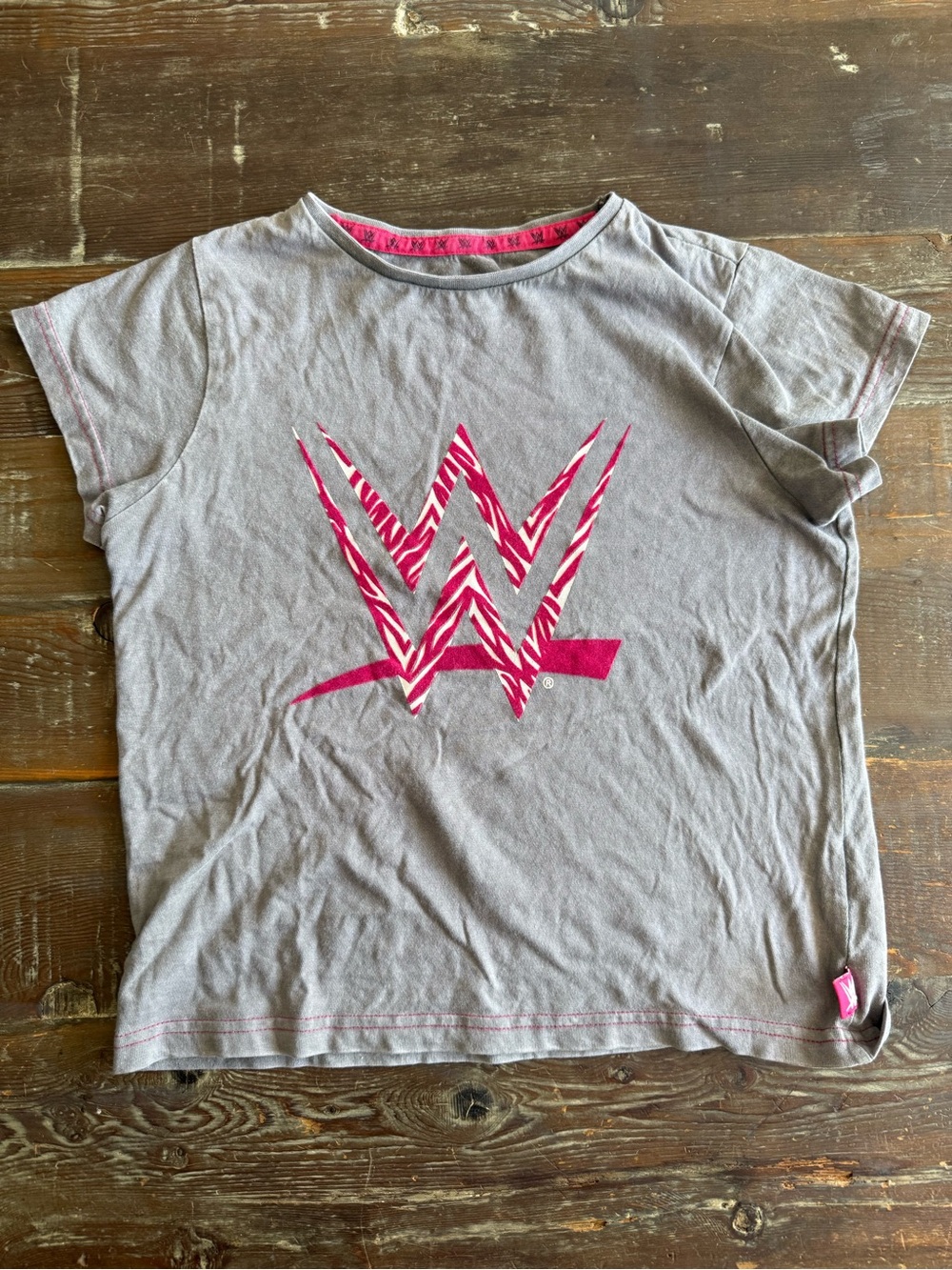 WWE Gray Tee with Hot Pink Zebra Logo